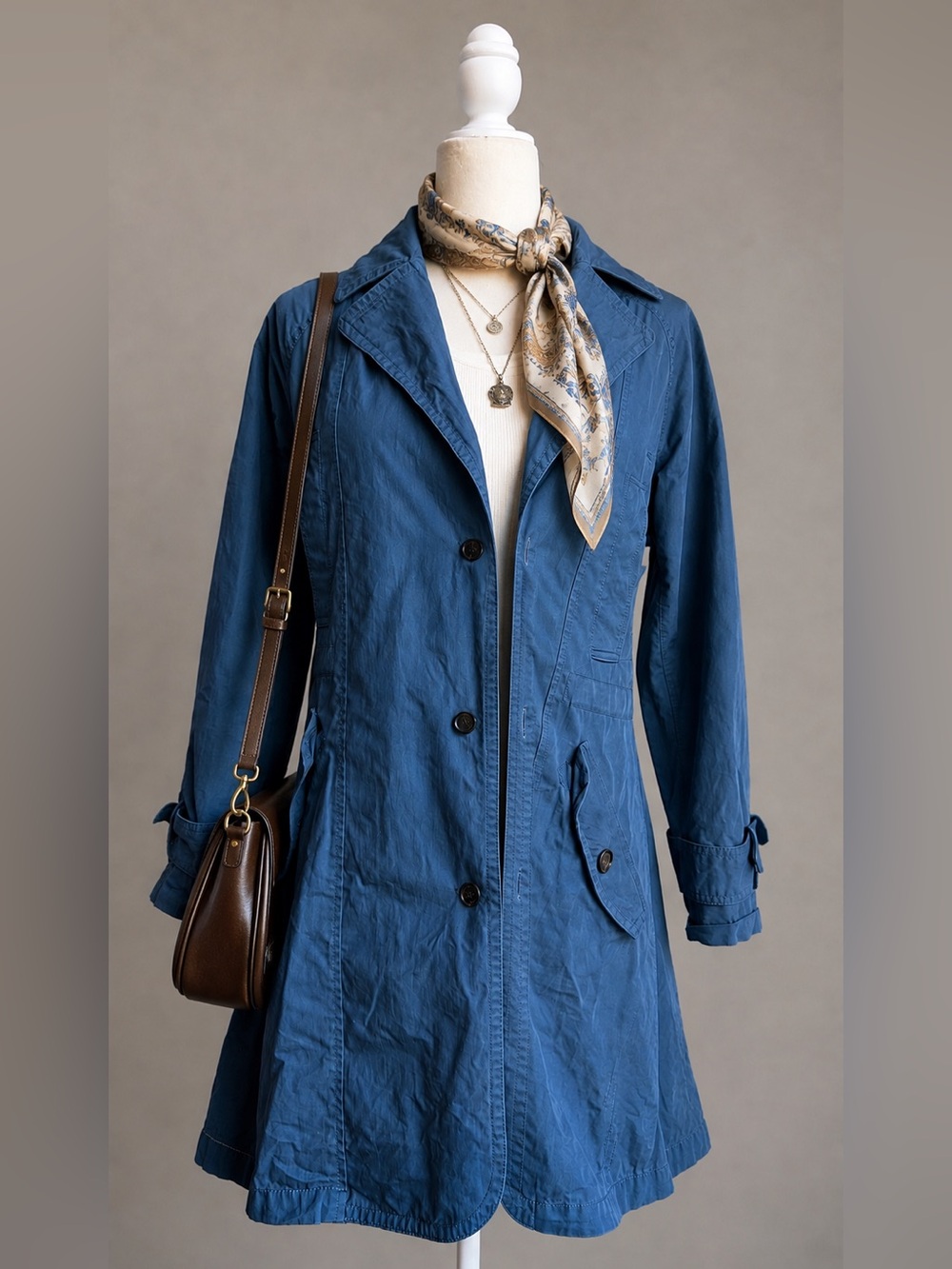 Thursday Island Blue Cable Knit Back Trench Coat Size M